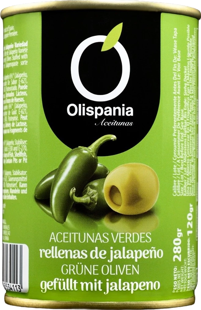 Olispania grüne Oliven mit Jalapeño 120g