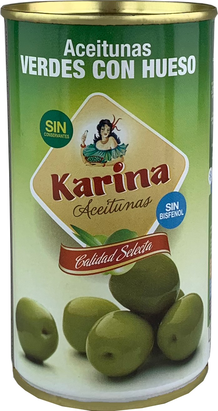Grüne Manzanilla-Oliven mit Stein, Dose, 185g Abtropfgewicht - Aceitunas Karina