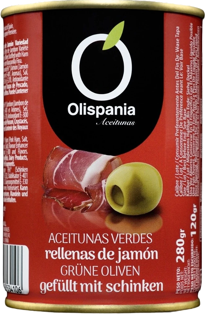 Olispania grüne Oliven mit Jamón 120g