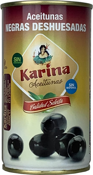 Schwarze Oliven ohne Stein, Dose, 150g Abtropfgewicht - Aceitunas Karina