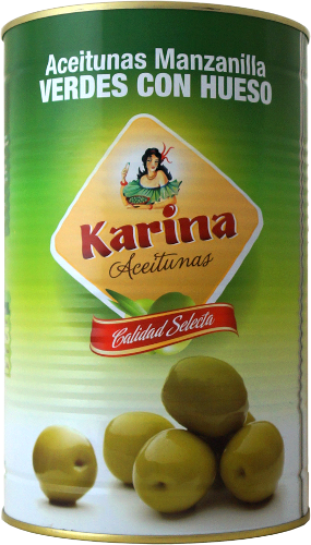 Grüne Manzanilla-Oliven mit Stein, Dose, 2,5kg Abtropfgewicht - Aceitunas Karina